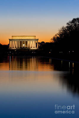 Flags On Faces Semmick Photo - Sunset over Lincoln Memorial by Brian Jannsen