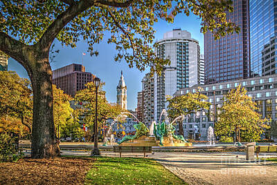 City Scenes Royalty-Free and Rights-Managed Images - Philadelphia City Hall Swann Fountain by David Zanzinger