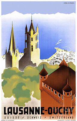 Mountain Mixed Media - Switzerland Lausanne Ouchy Vintage Travel Poster by Vintage Treasure