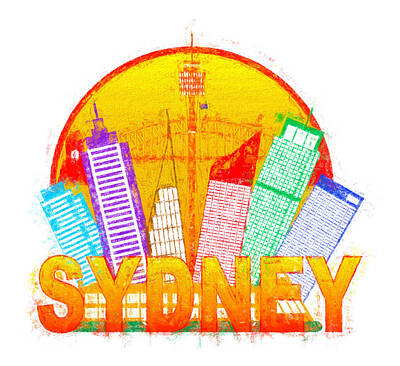 Impressionism Photos - Sydney Australia Skyline Circle Color Impressionist Illustration by Jit Lim