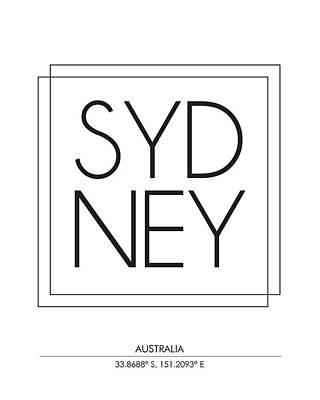 City Scenes Mixed Media - Sydney, Australia - City Name Typography - Minimalist City Posters by Studio Grafiikka
