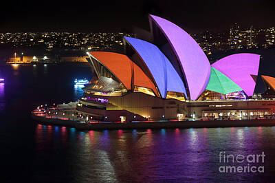 Yukon Wildflowers - Sydney Opera House sails lit in bright colours by Leah-Anne Thompson