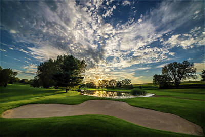 Sports Photos - Symmetry - Evansville Country Club Golf Course Sunset by Peter Herman