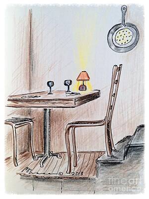 Wine Drawings - Table on the Landing by Barbara Chase