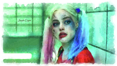 Comics Paintings - Talking to Harley Quinn - Aquarell style by Leonardo Digenio
