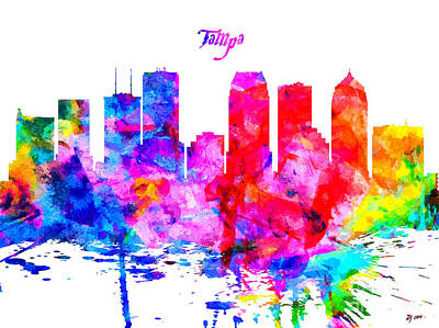 Abstract Skyline Mixed Media - Tampa Colorful Skyline by Daniel Janda