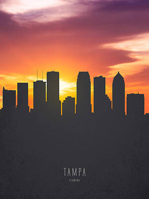 Recently Sold - Cities Digital Art Royalty Free Images - Tampa Florida Sunset Skyline 01 Royalty-Free Image by Aged Pixel