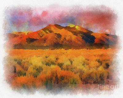 Charles-muhle Paintings - Taos mountain in aquarelle  by Charles Muhle