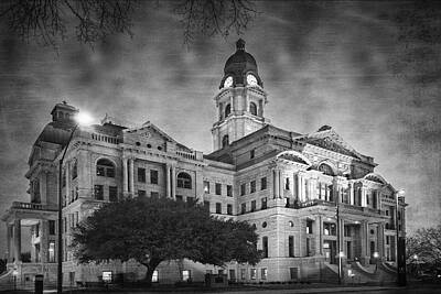All American - Tarrant County Courthouse Rebirth BW by Joan Carroll