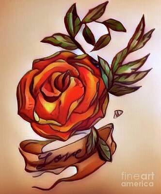 Roses Drawings - Tattoo rose by Melissa Volker