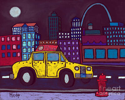 Abstract Skyline Paintings - Taxi Man by David Hinds