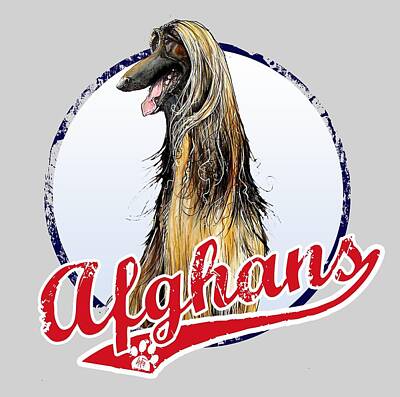 Baseball Drawings Rights Managed Images - Team Afghan Hound Royalty-Free Image by John LaFree
