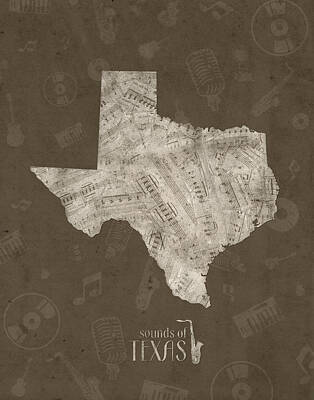 Wine Down - Texas Map Music Notes 3 by Bekim M