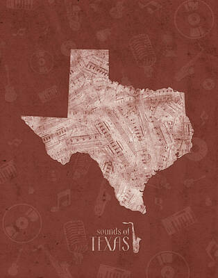 Jazz Digital Art - Texas Map Music Notes 4 by Bekim M