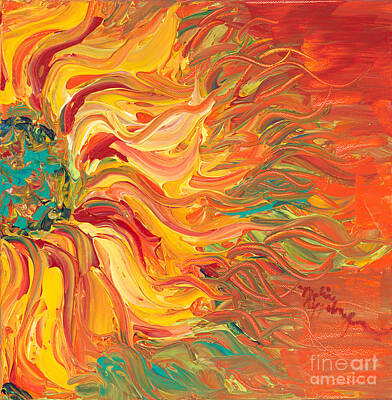Sunflowers Paintings - Textured Fire Sunflower by Nadine Rippelmeyer