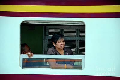 From The Kitchen - Thai woman rail passenger looks out of train carriage window Bangkok Thailand by Imran Ahmed