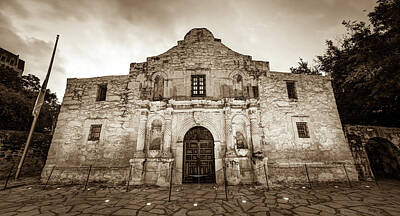 Royalty-Free and Rights-Managed Images - The Alamo in Sepia - San Antonio Texas by Gregory Ballos