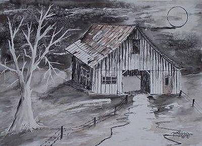 Light Abstractions - THE BARN country pen and ink drawing by Derek Mccrea