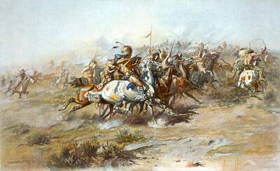 Winter Animals Rights Managed Images - The Custer Fight Royalty-Free Image by Charles Russell