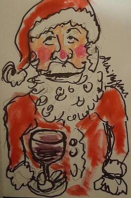 Wine Drawings - The Drunken Santa by Geraldine Myszenski