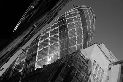 Best Sellers - London Skyline Royalty Free Images - The Gherkin black and white Royalty-Free Image by Chris Day