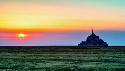 Curated Travel Chargers - The Glow of Le Mont Saint-Michel at Sunset. by John Paul Cullen