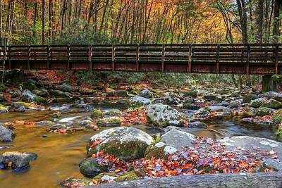 Negative Space Rights Managed Images - The Great Smoky Mountains Kephart Prong Bridge In Autumn Royalty-Free Image by Carol Montoya