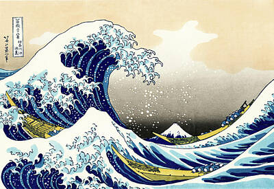 Beach Drawings - The Great Wave off Kanagawa by Hokusai by Hokusai