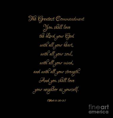 Af One - The Greatest Commandment Gold on Black by Rose Santuci-Sofranko