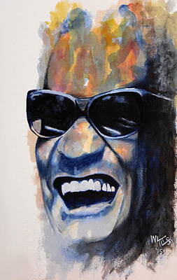 Celebrities Painting Royalty Free Images - The High Priest of Soul - Ray Charles Royalty-Free Image by William Walts