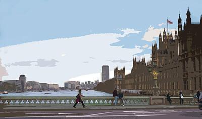 London Skyline Royalty-Free and Rights-Managed Images - The Houses of Parliament and Westminster Bridge London - Natural by Mark Woollacott