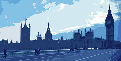 London Skyline Royalty-Free and Rights-Managed Images - The Houses of Parliament London - Blue by Mark Woollacott