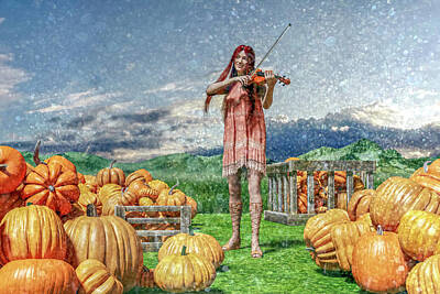 Musicians Digital Art Rights Managed Images - The Irish Pumpkin Harvest Royalty-Free Image by Betsy Knapp