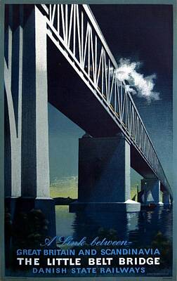 Transportation Mixed Media - The Little Belt Bridge - Danish State Railways - Retro travel Poster - Vintage Poster by Studio Grafiikka