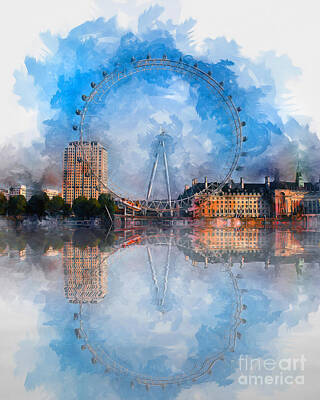 City Scenes Mixed Media - The London Eye by Ian Mitchell