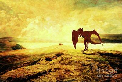 Fantasy Paintings - The Lonely Dragon by Mary Bassett by Esoterica Art Agency