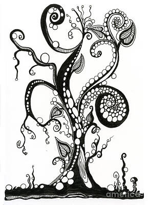 Abstract Flowers Drawings - The Magic Tree by Danielle Scott