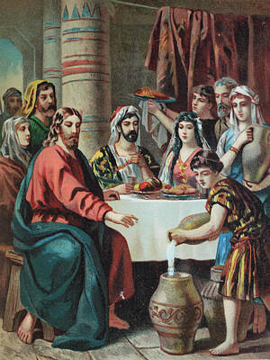 Halloween Elwell Royalty Free Images - The marriage in Cana, chromolithograph from a home bible, 1870 Royalty-Free Image by Heinz Tschanz-Hofmann
