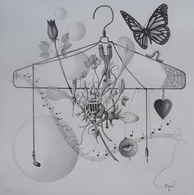 Surrealism Drawings - The Muse Hanger by Karen Black