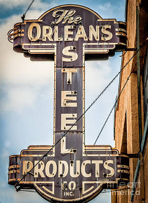 1-black And White Beach - The Orleans Steel Products Sign by Kathleen K Parker