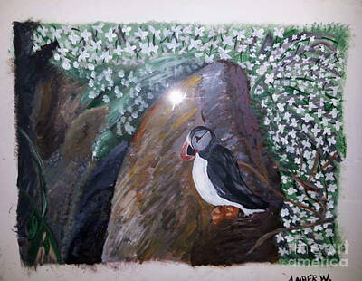 Animals Paintings - The Puffin by Just Another-Bird