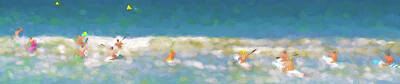 Beach Digital Art - The Race Is On Sea Kayak Racing Panorama Watercolor by Scott Campbell