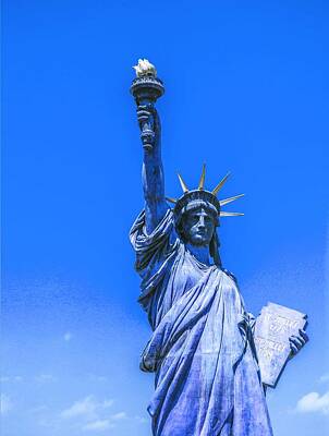 City Scenes Paintings - The Statue of Liberty in New York City 2  in infra red by Celestial Images