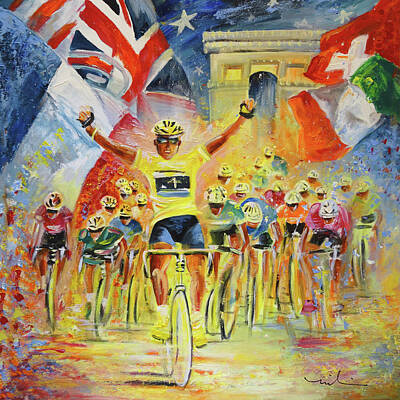 Sports Painting Royalty Free Images - The Winner Of The Tour De France Royalty-Free Image by Miki De Goodaboom