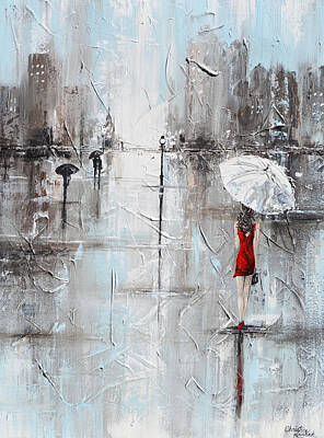Paris Skyline Paintings - The Woman in Red by Christine Bell