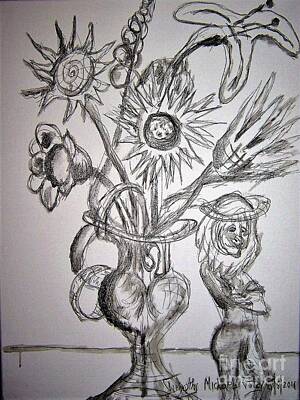 Abstract Flowers Drawings - The Woman of Flowers by Timothy Foley