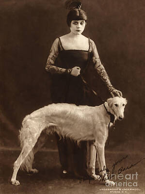 Cities Royalty-Free and Rights-Managed Images - Theda Bara with Russian Greyhound 1916 by Sad Hill - Bizarre Los Angeles Archive