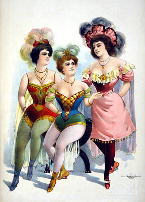 Landmarks Mixed Media Royalty Free Images - Three Burlesque dancers Vintage Poster Restored Royalty-Free Image by Vintage Treasure