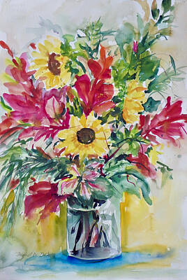 Sunflowers Paintings - Three Sunflowers by Ingrid Dohm