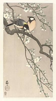 Go For Gold - Tits on Cherry Branch, Ohara Koson, 1900 - 1910 by Celestial Images